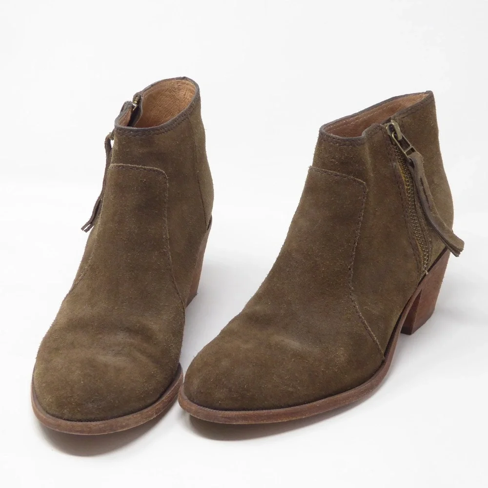 Madewell Janice Womens Ankle Boots Brown Suede Side Zip Block Heel 8